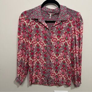 ESQUALO Floral-Leaf Paisley Long Sleeve Blouse Work Office Career Wear Spring